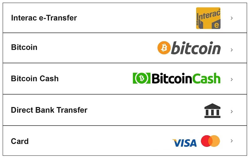 Deposit Methods - all displayed